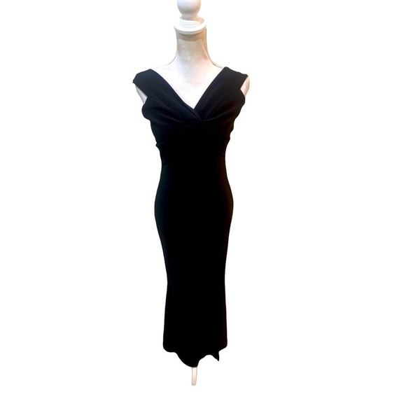 Aqua Dresses full length black lined gown low back twist front high side slit 6 - Picture 1 of 11